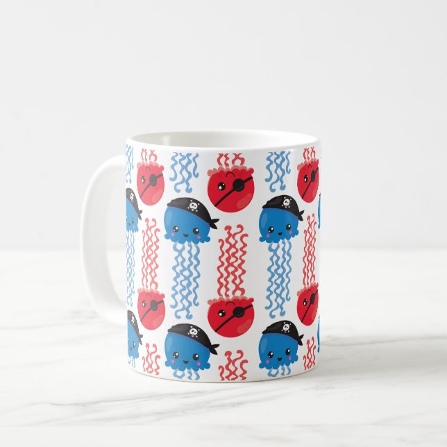 Jellyfish, pirat, Jellyfish Mönster, Sea Animals Kaffemugg (Framsida vänster)