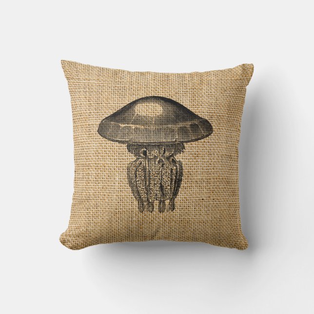 Jellyfish Rustic Burlap accent Pillows Kudde (Framsida)