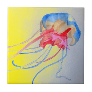 Jellyfish sea creature original art illustration kakelplatta