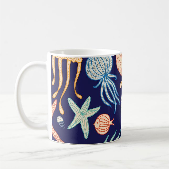 Jellyfish Snäckas Fish Algae Mönster Kaffemugg (Vänster)