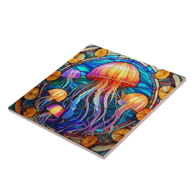 Jellyfish Stached glass art Kakelplatta (Sidan)
