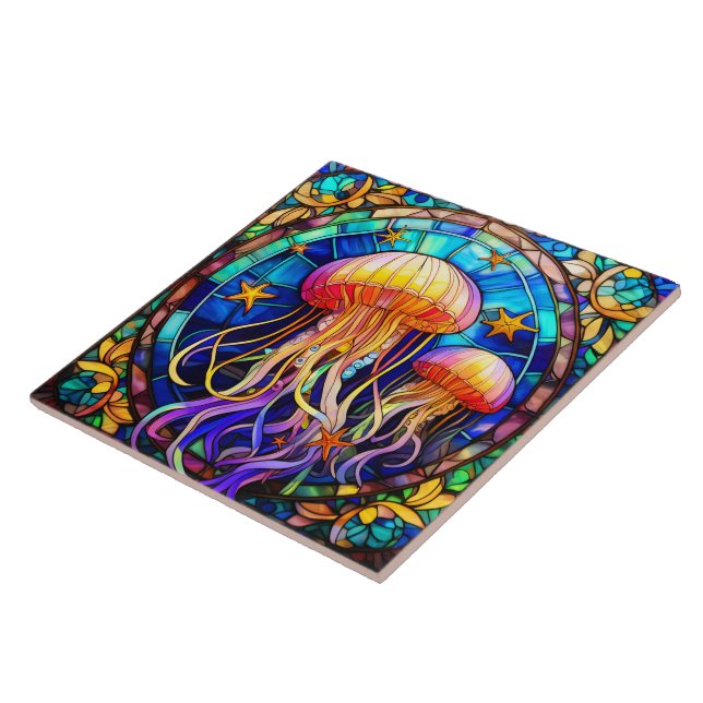 Jellyfish Stached glass art Kakelplatta (Sidan)