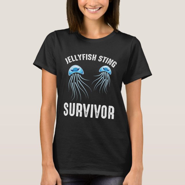 Jellyfish Sting Survivor Swimmer Humous Sea Ani T Shirt (Framsida)