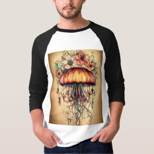 Jellyfish Tattodesign med Blommigt Inslag T Shirt
