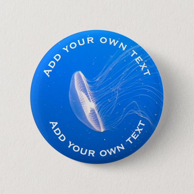 Jellyfish Tentacles Bright Blue Sea Anpassningsbar Knapp (Framsida)