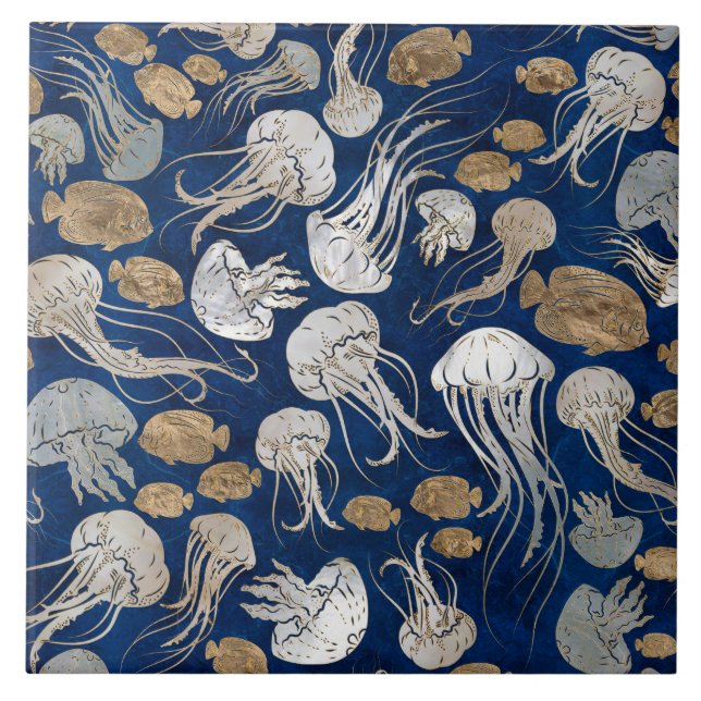 Jellyfish Underwater Mönster Kakelplatta (Framsidan)