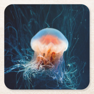 Jellyfish Underwater - Mörk Glow Underlägg Papper Kvadrat