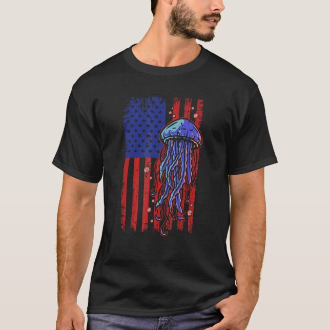Jellyfish USA flagga Marine Biolog Ocean Animal T Shirt (Framsida)