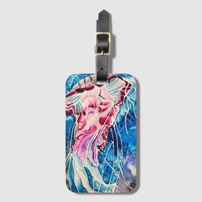 Jellyfish vattencolor oceanart bagagebricka (Framsida vertikal)