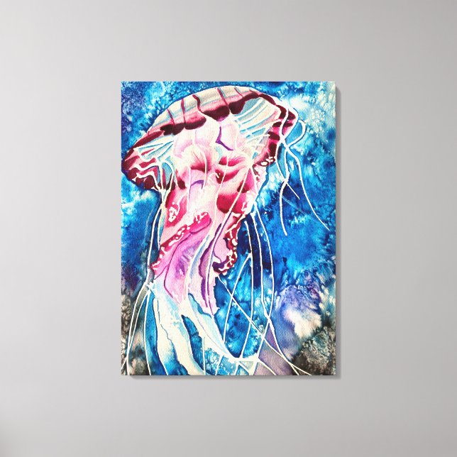 Jellyfish vattencolor oceanart canvastryck (Framsida)