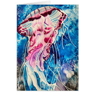 Jellyfish vattencolor oceanart hälsningskort