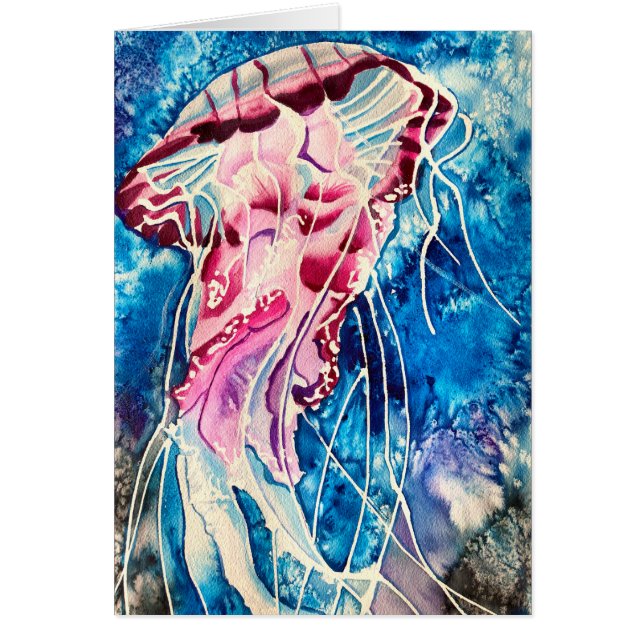 Jellyfish vattencolor oceanart hälsningskort (Framsidan)