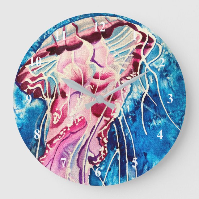 Jellyfish vattencolor oceanart stor klocka (Framsida)