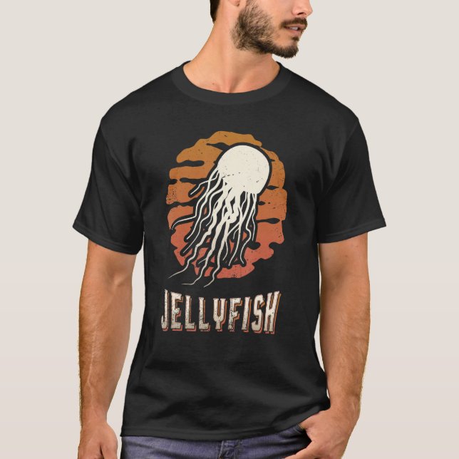 Jellyfish Vintage Retro Classic Animal Sunset T Shirt (Framsida)