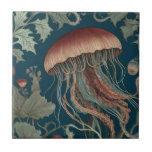 Jellyfish William Morris stil Sea Marine Kakelplatta<br><div class="desc">"classy Classic art nouveau",  "grönt undervattensjellyfish tentacles",  "hawaiian sea marine animals",  "william morris ceramic tile",  "blue water vatten life",  "leafy sea Sea Ocseas mörk navy red",  "vintage löv blommigtar sjögräs life",  "nautical wildlife vild animal",  "hawaii kusten blomanio cal",  "traditionell strand antique"</div>