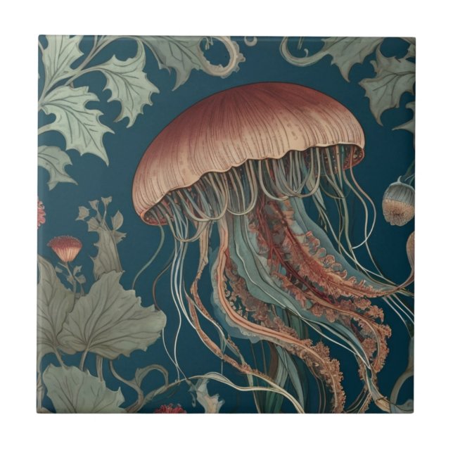 Jellyfish William Morris stil Sea Marine Kakelplatta (Framsidan)