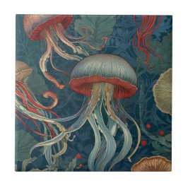 Jellyfish William Morris stil Sea Ocean Animals Kakelplatta