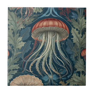 Jellyfish William Morris stil Sea Ocean Life Kakelplatta