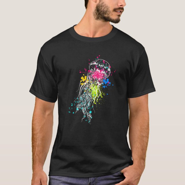 Jellyfish With Paint Splash And Splash And Waterco T Shirt (Framsida)