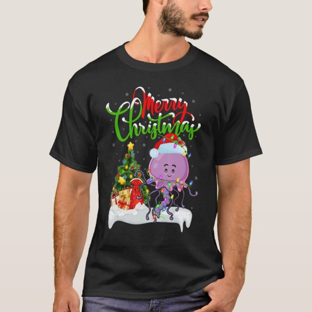 Jellyfish   Xmas Decorations Santa Jellyfish Chris T Shirt (Framsida)