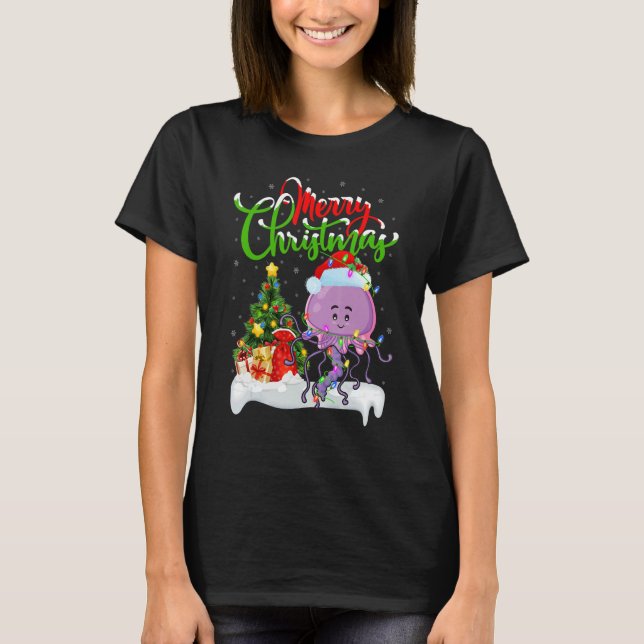Jellyfish   Xmas Decorations Santa Jellyfish Chris T Shirt (Framsida)