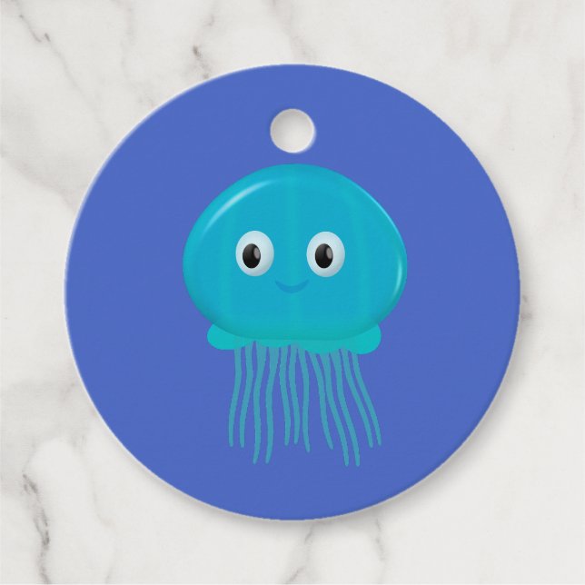 Jellyfisk av Tecknad i blått hav Gåvor Etiketter (Framsida)
