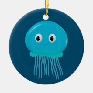 Jellyfisk av Tecknad i blått hav Julgransprydnad Keramik