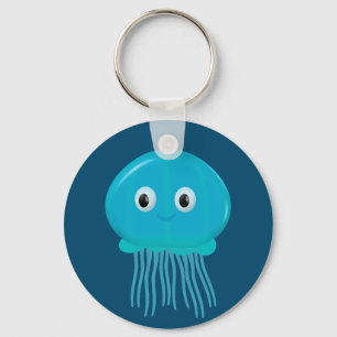 Jellyfisk av Tecknad i blått hav Nyckelring