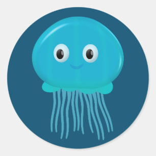 Jellyfisk av Tecknad i blått hav Runt Klistermärke