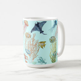 Jellyfisk under vatten och havsfisk kaffemugg