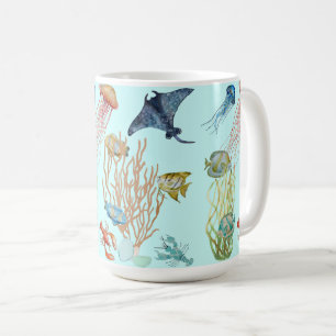 Jellyfisk under vatten och havsfisk kaffemugg
