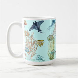 Jellyfisk under vatten och havsfisk kaffemugg