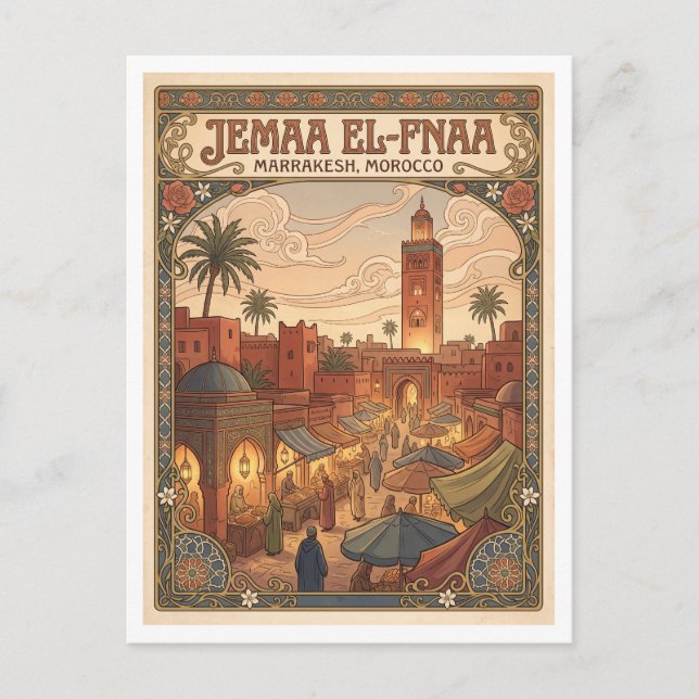 Jemaa el-Fnaa Marrakech Marocko Vykort (Framsida)
