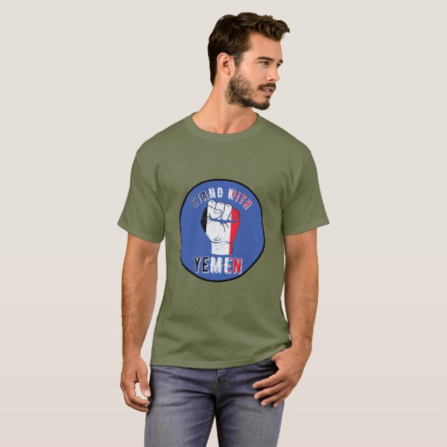 Jemen Flagga Liberation Fist, Protest mot Krig T Shirt (Hel framsida)
