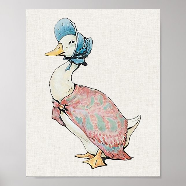 Jemima Puddle Duck Beige Linnebakgrund  Poster (Framsidan)
