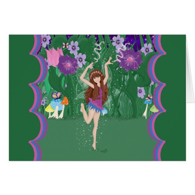 Jen the Dancing Flower Fairy Card Hälsningskort (Framsidan Horizontal)