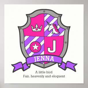 Jenna-eget namn som betyder rosa lila brev J Poster