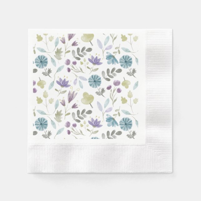 Jennifer Blommigt Winter Flowers Napkins Pappersservett (Framsidan)