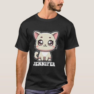 Jennifer Cute Kattunge Design for Girls Namn Jenn T Shirt