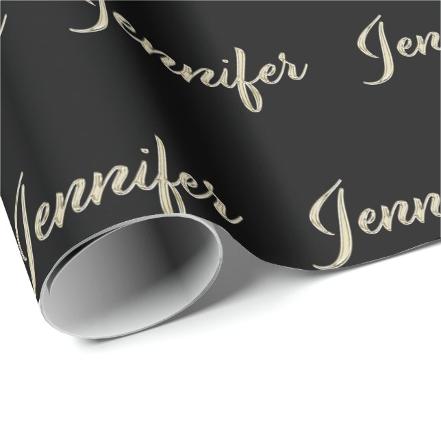 Jennifer white gold Handwriting Geschenkpapier Presentpapper (Rullad Hörn)