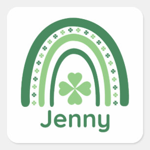 Jenny Namn Klöver Boho Rainbow Fyrkantigt Klistermärke