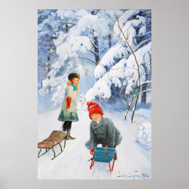 Jenny Nyström Children sledding 1910 Winter XL Poster