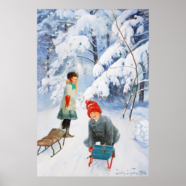 Jenny Nyström Children sledding 1910 Winter XL Poster (Framsidan)