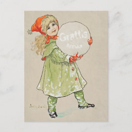 Jenny Nyström Flicka med snöboll CC0819 Grattis Vykort