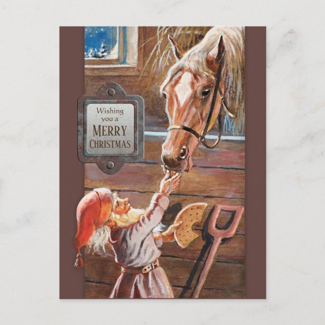 Jenny Nyström jul Tomte Brownie-häst Helg Vykort (Framsida)
