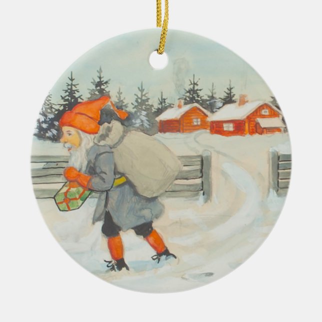 Jenny Nystrom - julillustration på svenska Julgransprydnad Keramik (Framsidan)