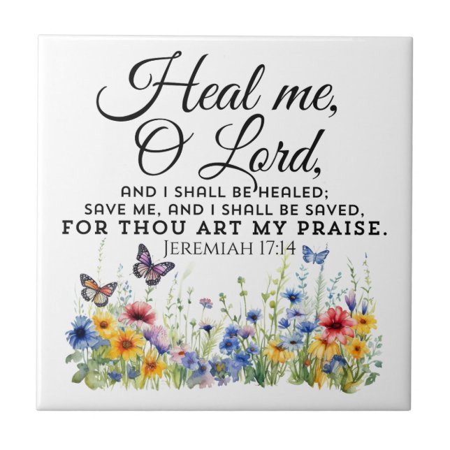 Jeremiah 17:14 Healing Bible Verse Wildblommor Kakelplatta (Framsidan)