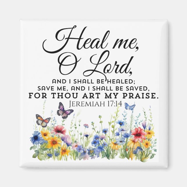 Jeremiah 17:14 Healing Bible Verse Wildblommor Magnet (Framsidan)