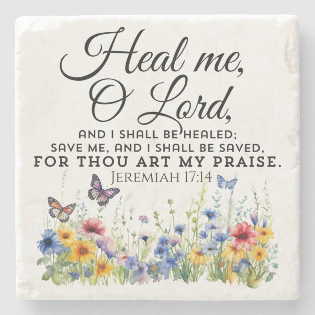 Jeremiah 17:14 Healing Bible Verse Wildblommor Stenunderlägg (Framsidan)