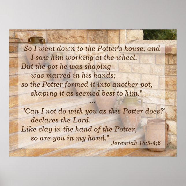Jeremiah 18:3-4,6 Clay i min Potters hand Poster (Framsidan)
